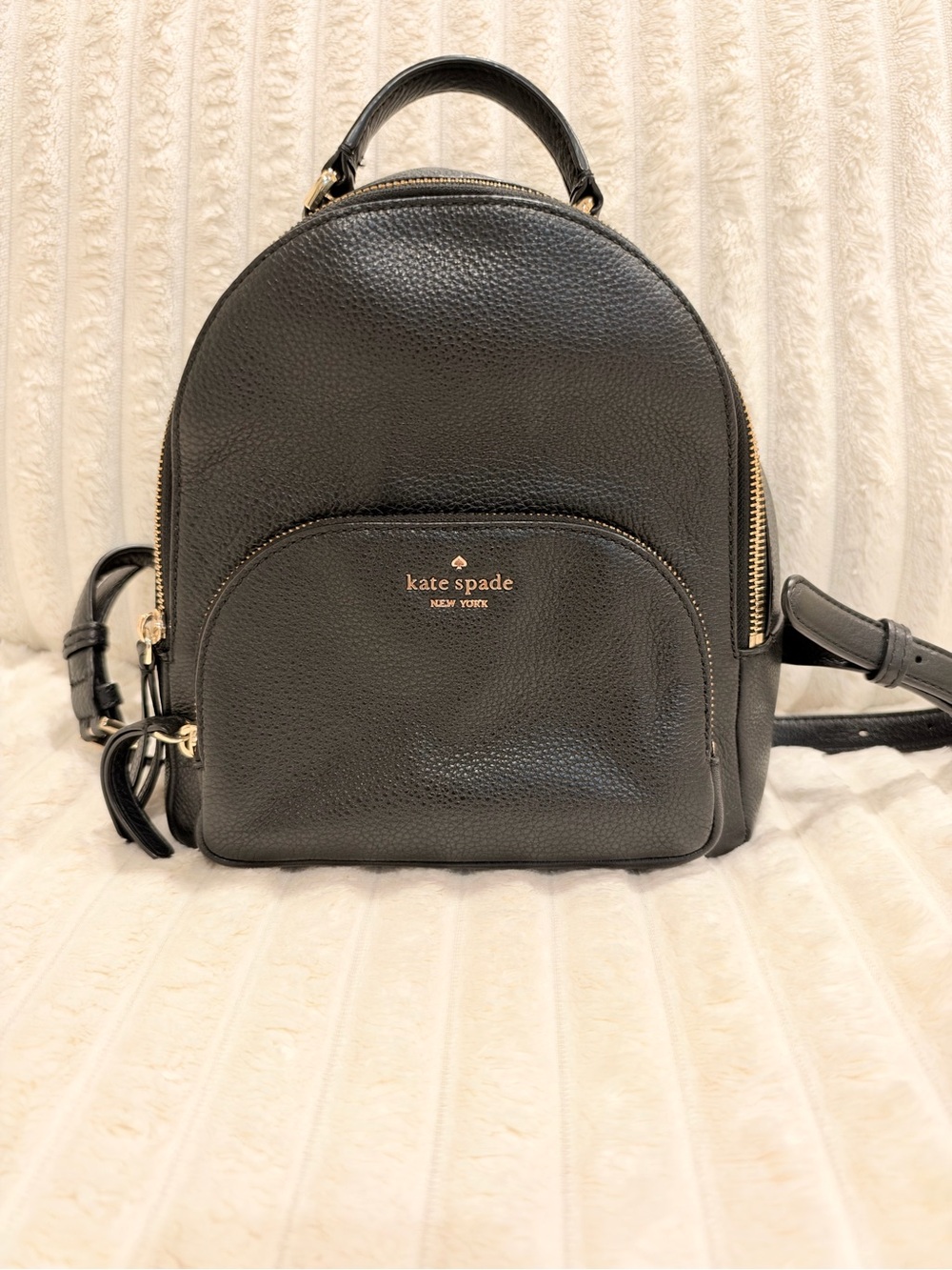 Kate Spade Black Pebbled Leather Mini Backpack Gold Hardware